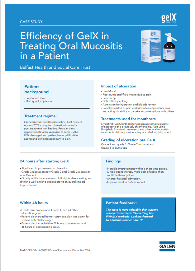 Case Study: Efficiency of GelX in Treating Oral Mucositis in a Patient